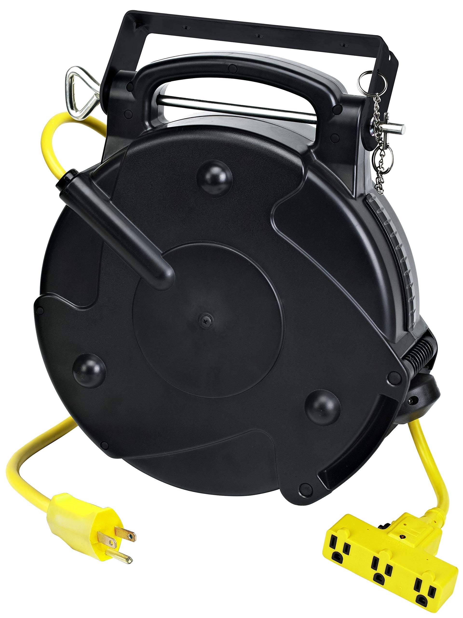Pro-Reel 8140T-P Heavy Duty Industrial Retractable Extension Cord Reel W/Tri-Tap
