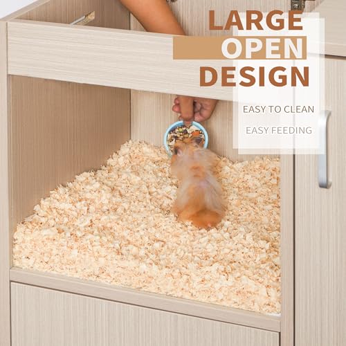 4-Tier Wooden Hamster Cage with Storage Cabinet, House for Rat Chinchilla, Openable Top, Acrylic Windows, Easy to Install, Waterproof, Suitable for Small Animals like Hamsters, Guinea Pigs (Teak)
