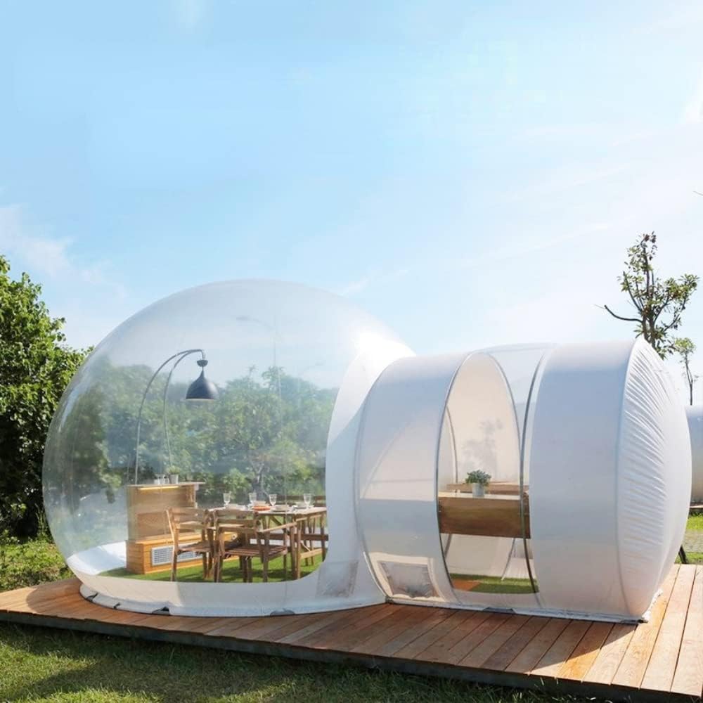 Inflatable Bubble Tent Camping Tent Transparent, Bubble Tent Dome House Camping Tent 10ft with Air Blower for DIY Outdoor Backyard Camping (10ft Transparent Tent + 6.6ft White Tunnel)
