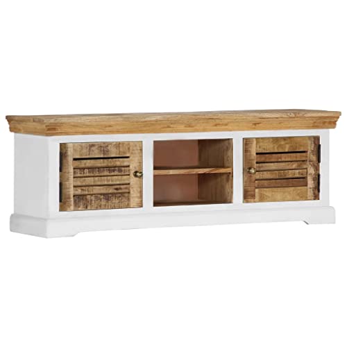TV Stand 46.5"x11.8"x15.7" Solid Wood Mango,Rustic Wooden TV Stand with Storage Cabinets and Shelves for Living Room Bedroom Home Office Entertainment Center Furniture for TV & Media, Entertainment Ce