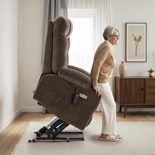 MCombo Power Lift Recliner Chair with Extended Footrest for Elderly People, Fabric 7287 (Navy Blue, Medium)