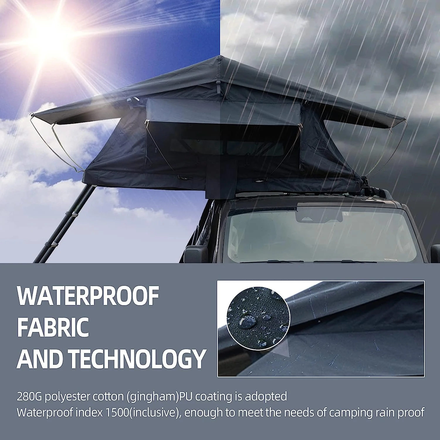 Holaki Rooftop Tent Truck SUV Camping Rooftop Tent with Ladder, Rooftop Tents for Camping Waterproof Sunroof Tent Breathable Large Space Outdoor Travel Fishing Trailer Tent for 1-2 People