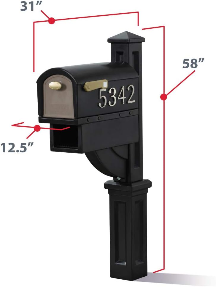 Step2 Mailmaster Hudson Mailbox, Easy to Install, Large Mailboxes for Outside, Heavy-Duty, Weather Resistant, Black & Architectural Mailboxes APK000AM Post Anchor Kit Accessory, No Size, Wood