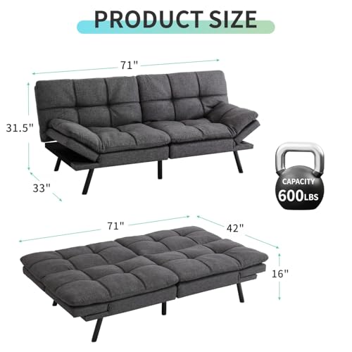 MUUEGM Futon Convertible Sofa Bed,Adjustable Backrest Armrests Sofas Couch,Memory Foam Modern Loveseat Sofa Take a Nap for Apartment,Bed Room,Living Room,Office,Small Space Brown