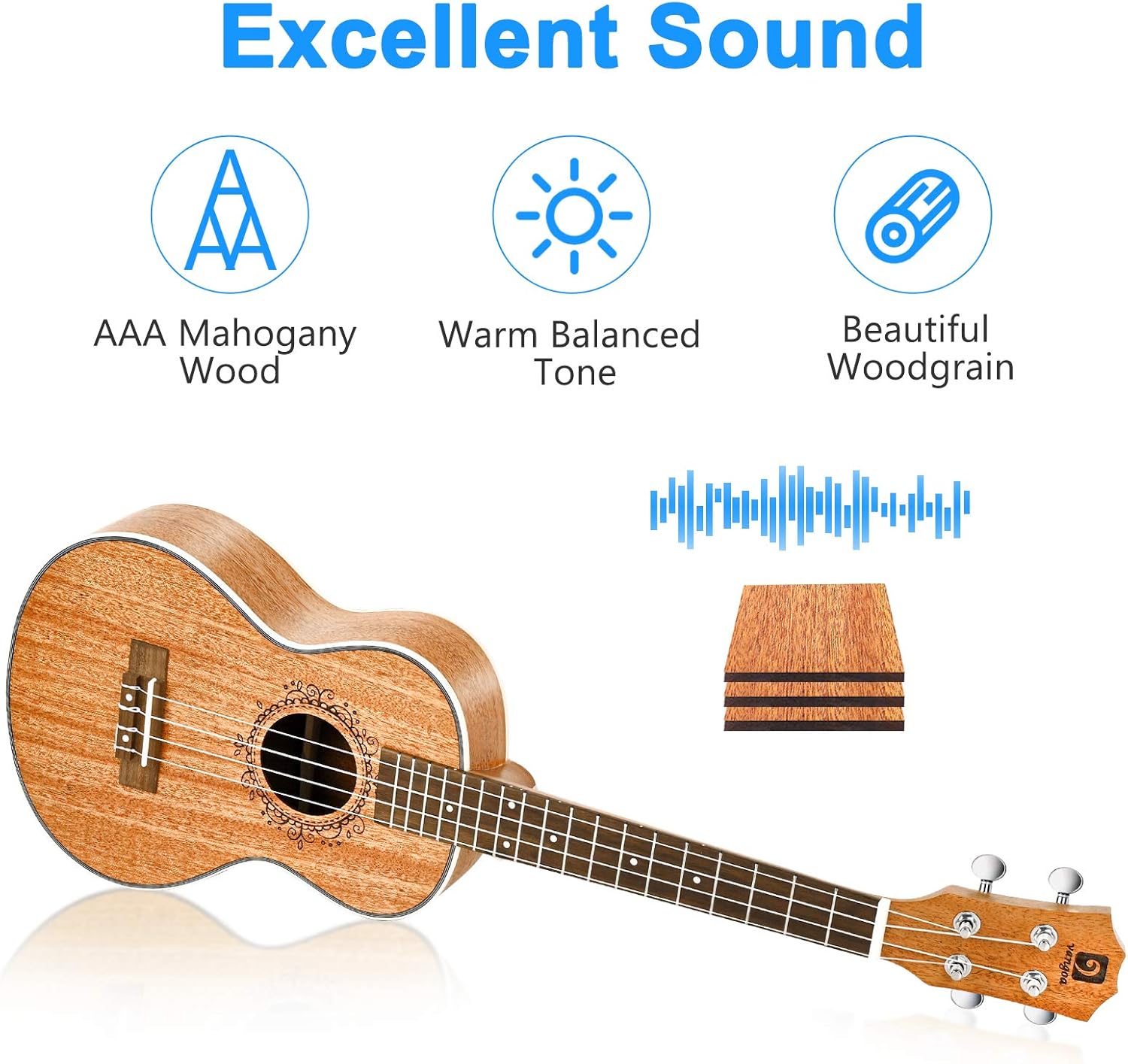 Vangoa Ukulele Concert Mahogany 23 inch and Electric Acoustic Tenor Ukulele Bundle for Beginners Adults Professional Four String Wooden Hawaiian Starter Uke Kit
