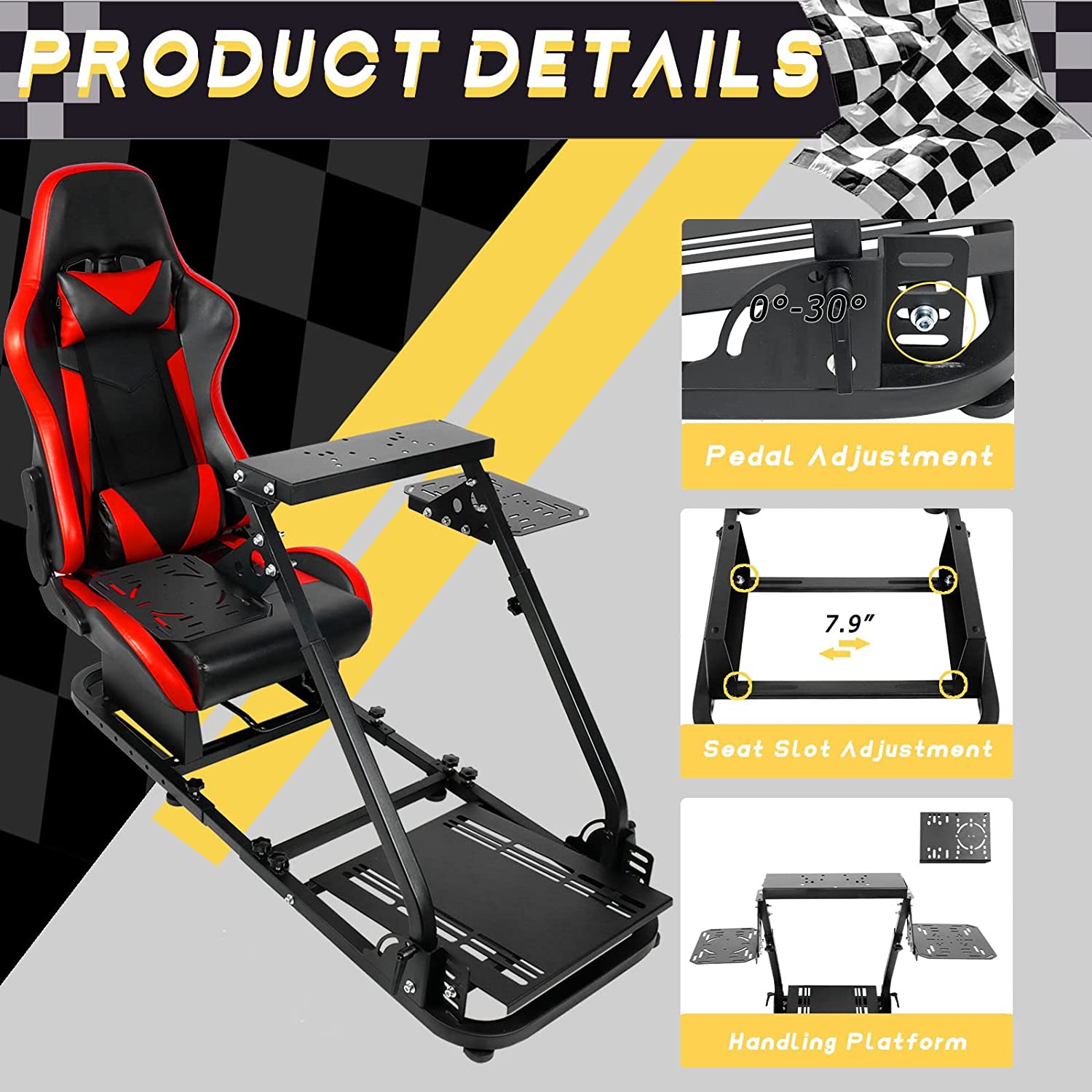 Marada Flight Racing Sim Cockpit with Game Seat Foldable Fit for HOTAS Warthog Thrustmaster Logitech