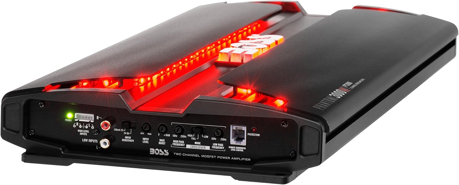 BOSS Audio Systems PT3000 2 Channel Car Amplifier – Phantom Series, 3000 Watts, Full Range, Class A/B, 2-4 Ohm Stable, MOSFET Power Supply, Bridgeable