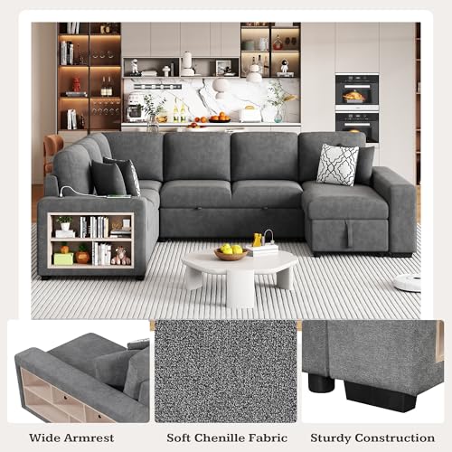 Oversized U-Shaped Sectional Sofa Couch Plush Corduroy Upholstered Modular Deep Seat Sofa&Couch Sectional W/Right Facing Chaise Lounge and 7 Toss Pillows for Home Apartment Living Room Furniture Sets