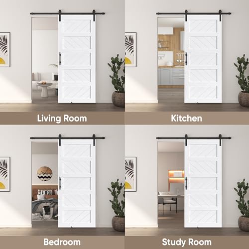 JUBEST 36" x 84" Barn Door, Slding Barn Door Kit Wave Shape Barn Door Panel with Hardware Kit Include, Easy Installation, Solid Wood, MDF & PVC Covered, Black