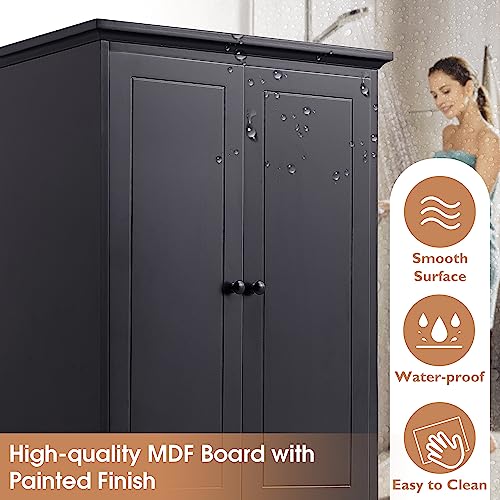 68.1" Tall Storage Cabinet with 2 Doors and 4 Drawers for Bathroom, Office, Pantry Cabinet Cupboard, Adjustable Shelf, MDF Board with Painted Finish, Solid Wood Frame (Black)