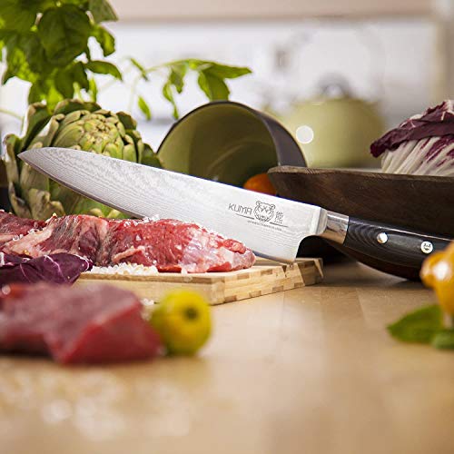 KUMA Professional Damascus Knife - 8 Inch Japanese Chef Knife, AUS10 Core - Corrosion And Stain Resistant - G10 Handle & Sheath Made Of Hardened Carbon steel
