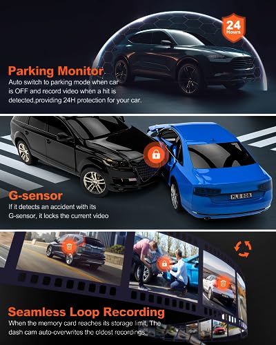 Dual Dash Cam 5G WiFi GPS, Real 4K+HDR 1080P Dash Cam Front and Rear, 3.3" Eye-Care Screen, Super HDR Night Vision, Parking Mode, Dash Camera for Cars with App, G-Sensor, Support 512GB Max