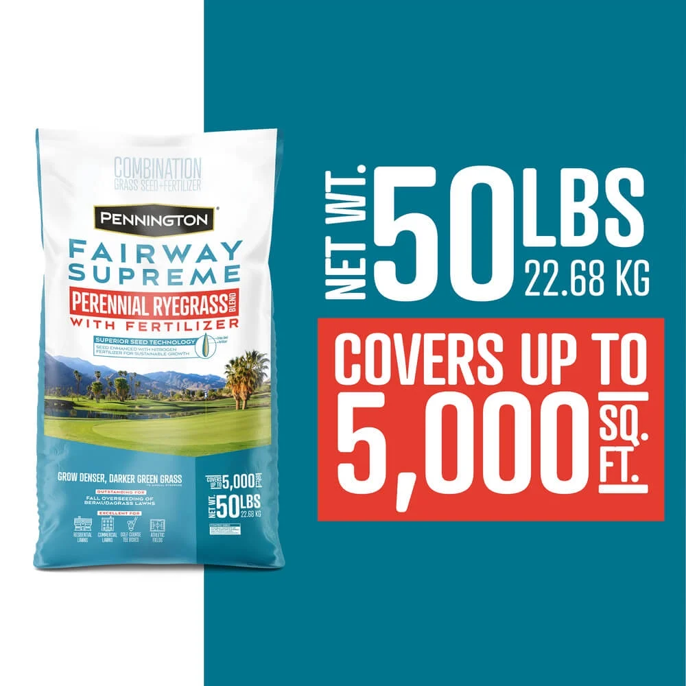 Pennington Fairway Supreme Perennial Ryegrass Grass Seed Seed Blend, for Sun to Partial Shade 50 lb
