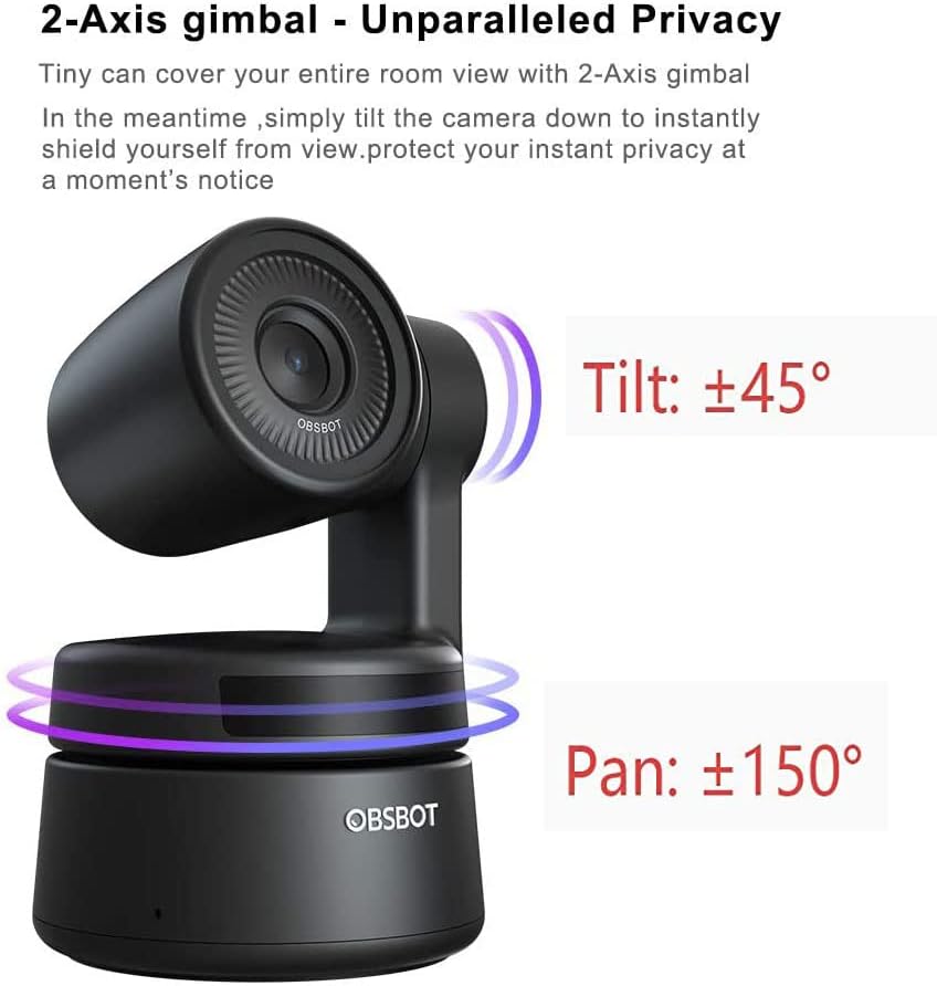 OBSBOT Tiny PTZ Webcam with Microphone,AI-Powered Framing & Gesture Control 1080P USB Streaming Web Camera for Laptop MAC Desktop PC