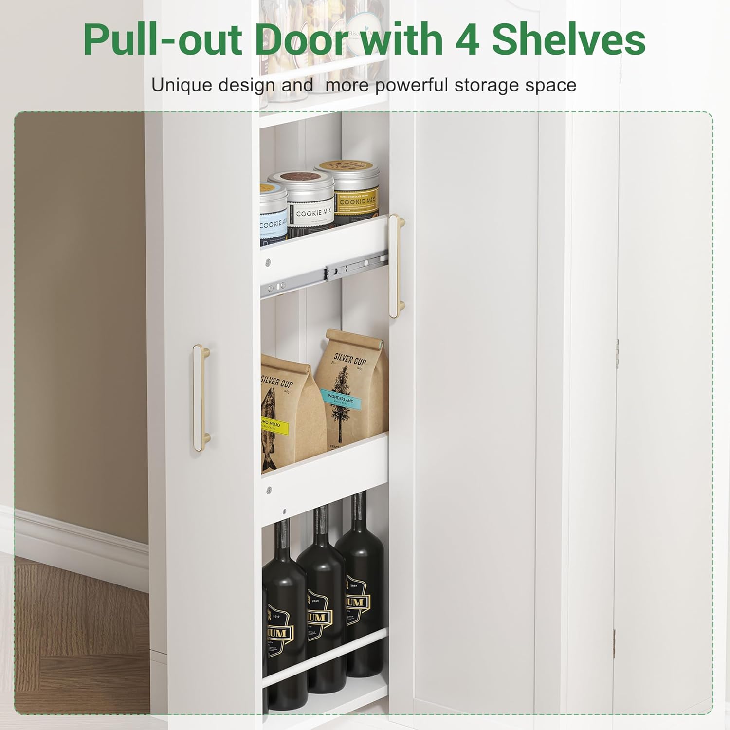 47” Kitchen Pantry Cabinet with Drawer, Pantry Storage Cabinet with Adjustable Shelves, White Kitchen Pantry Storage Cabinet, Buffet Cupboards Sideboard for Home Office Use