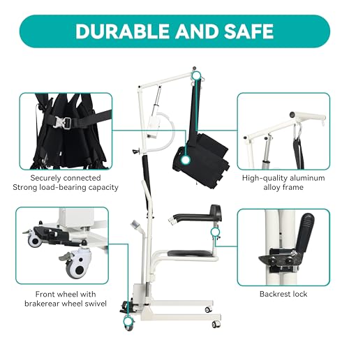 Electric Transfer Chair Patient Lift (4 in 1) for Home, 180° Split Seat, 330 lbs Load-Bearing for Elderly Disabled Handicapped (Eclectic, White, Black)