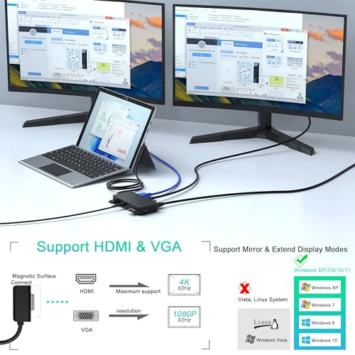 Surface Dock, Microsoft Surface Docking Station, Surface Triple Display (4K HDMI +VGA) Dock, Surface pro Accessories for Surface Pro 10/9/8/X/7/6/5/4, Surface Book 3/2/1, Surface Laptop go/6/5/4/3/2/1