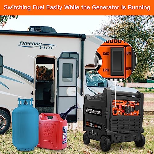 AIVOLT 8000 Watts Dual Fuel Portable Inverter Generator Super Quiet Gas Propane Powered Electric Start Outdoor Generator for Home Back Up Travel RV Camping, 50 State Approved