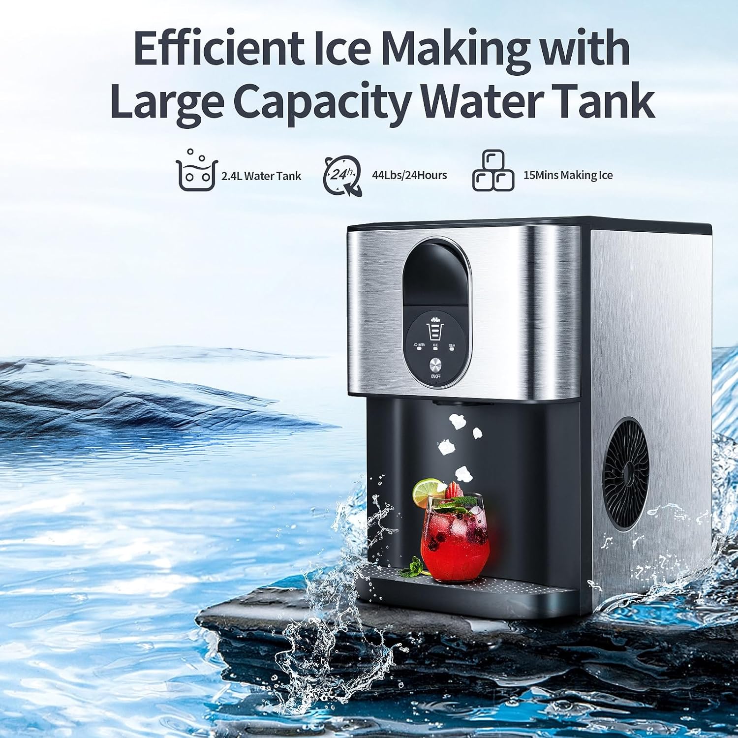 ZAFRO Countertop Nugget Ice Maker 44lbs/24H,Opal Nugget Ice Maker Machine,with Self-Cleaning Function/Silver