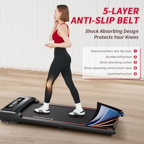 RHYTHM FUN Walking Pad Under Desk Treadmill, Walking Pad Treadmill 300 LB Capacity with Remote Control, Portable Treadmill for Office/Home Lightweight, Mini Treadmill with 3 Window LED Display
