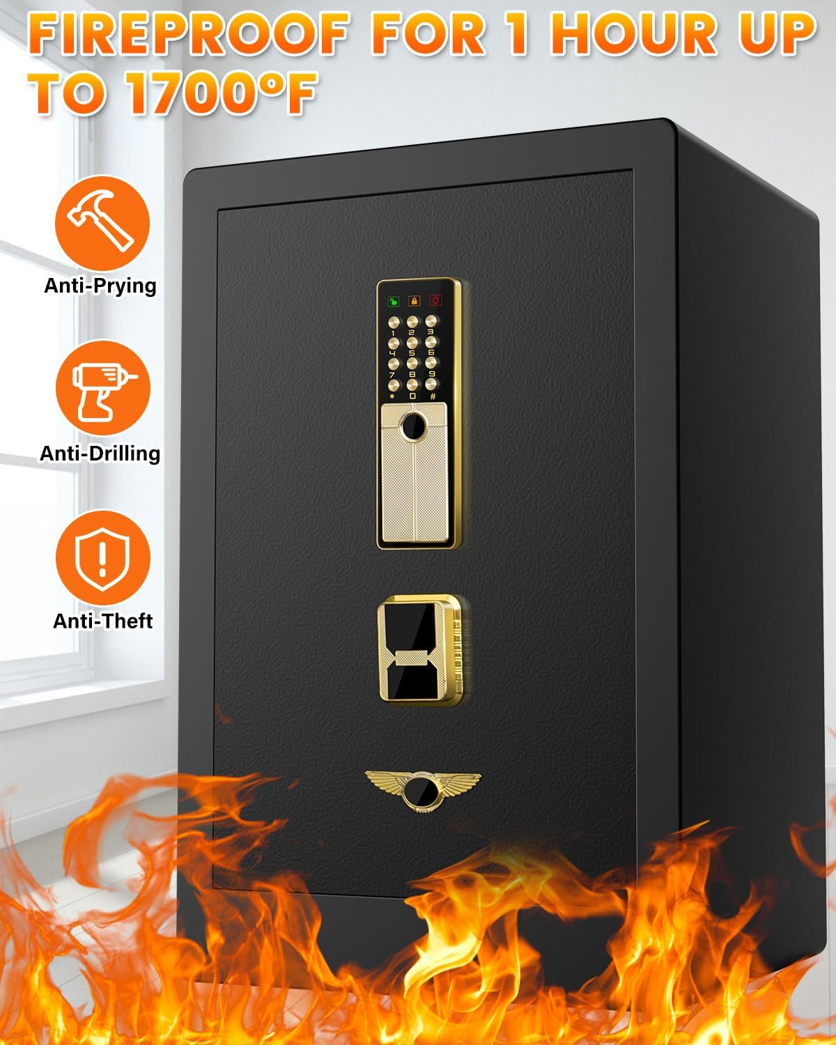 5.0 Cuft Extra Large Fireproof Safe Box For Home, Heavy Duty Digital Home Safes Fireproof Waterproof with Key Combination Lock, Sensor Light, Security Document Fire Safe for Business Money Medicine