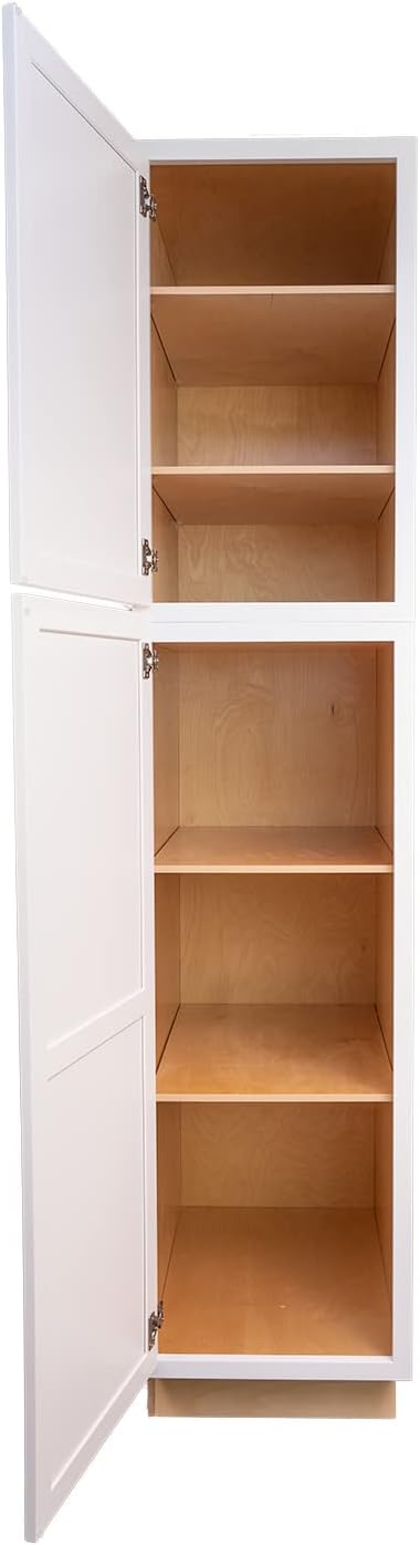 Quicklock RTA (Ready-to-Assemble) | Base Kitchen Cabinets - Shaker Style | 100% Plywood | Made in America | Soft Close Hardware (Pure White, 24" D x 18" W x 90" H Pantry)