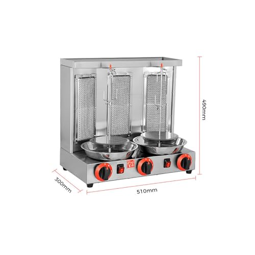 Gas Vertical Broiler with 2 or 3 Burners, Shawarma Doner Kebab Gyro Grill Machine with Meat Catch Pan, for Home Restaurant Kitchen,Dual