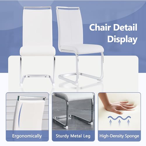 Dining Table Set for 6,Kitchen Table Chairs Set with Glossy Faux Mareble Table Top,67in White Rectangle Dining Room Table Set for 6,7 Piece Kitchen Table and Chairs Set for Kitcken Dining Room