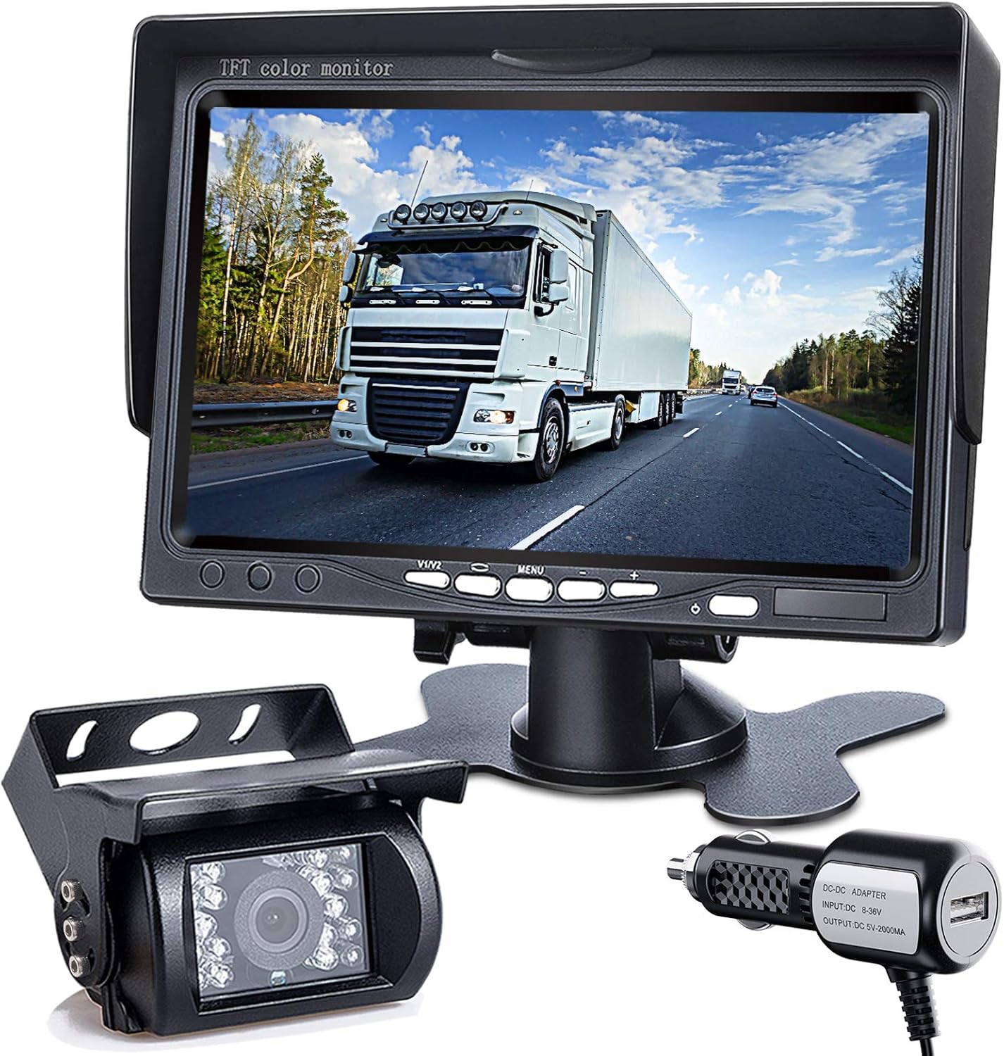 DVKNM Upgrade Backup Camera Monitor Kit,7-inch LCD-HD,IP69 Waterproof Rearview Reversing Rear View Camera Monitor Truck/Trailer/Semi-Trailer/Box Truck/RV/Pickup Truck/— HD Transmission—(TZ101) Pack of 2