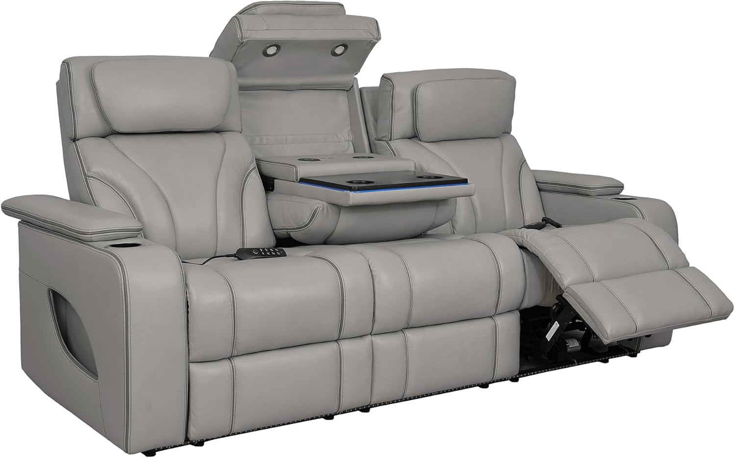 Armen Living Octavia Modern Zero Gravity Power Reclining Heated Massage Sofa, 86" Wide, Silver and Gray Top Grain Leather