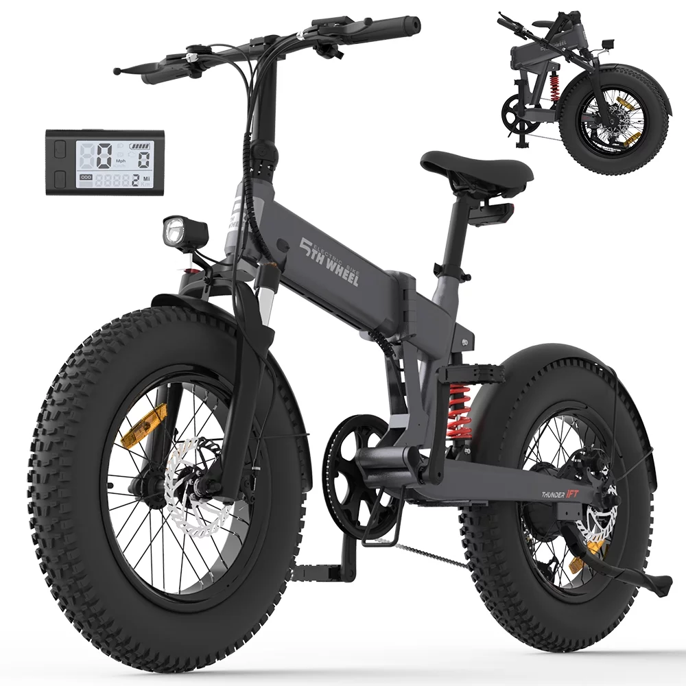 5TH WHEEL Thunder 1FT 20" Fat Tire Electric Bike, 48V 10.5Ah Removable Battery, 500W Motor Foldable Ebike with Dual Shock Absorbe, Shimano 6 Speed City Commuter Electric Bicycle for Adults
