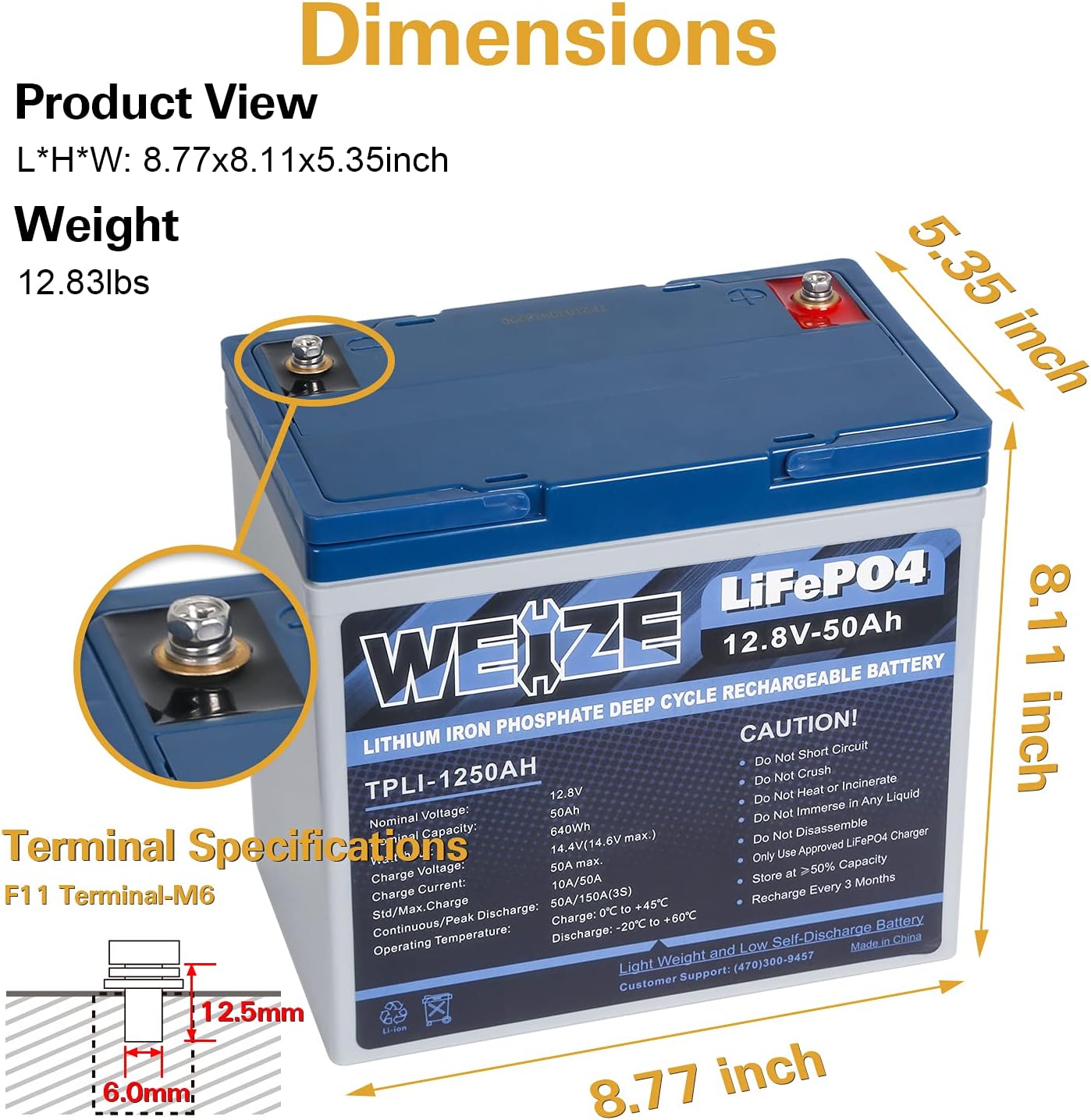 Weize 12V 200Ah LiFePO4 Lithium Battery, Up to 8000 Cycles, Built-in Smart BMS, Perfect for RV, Solar, Marine, Overland/Van, and Off Grid Applications