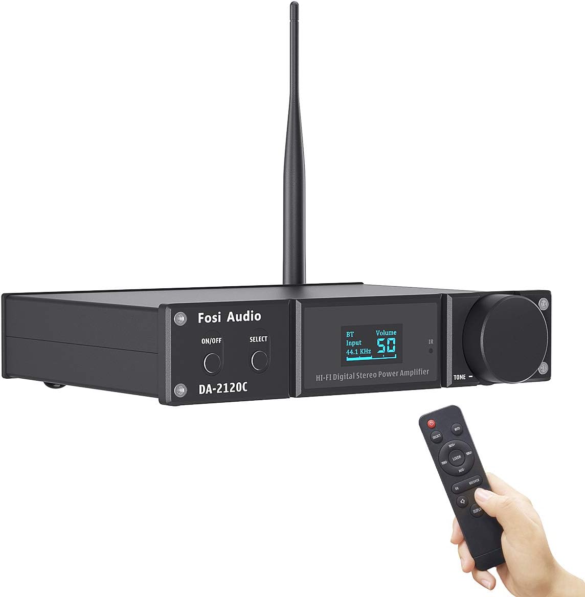 Fosi Audio DA2120C Bluetooth 5.0 Amplifier 240W Stereo Hi-Fi 2.1 Channel Stream aptX 24Bit 192kHz Class D Compact Mini Power Amp Integrated USB DAC Coaxial Optical Support Subwoofer Remote