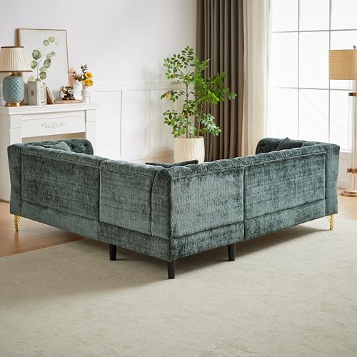 81.5”Chesterfield Sectional Sofa, Chenille Corner Sofa, L-Shaped Sectional Couch, 5-Seater Corner Sofas with 3 Cushions for Living Room, Bedroom, Apartment, Office (Gray)