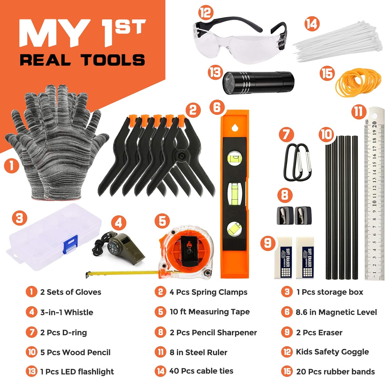 INCLY 95 PCS Kid Real Tool Set, Boy Builder Small Real Hand Tools Kit Construction Learning Accessories Hammer Screwdriver for Home DIY Woodworking Play,Come with Tool Belt & Bag