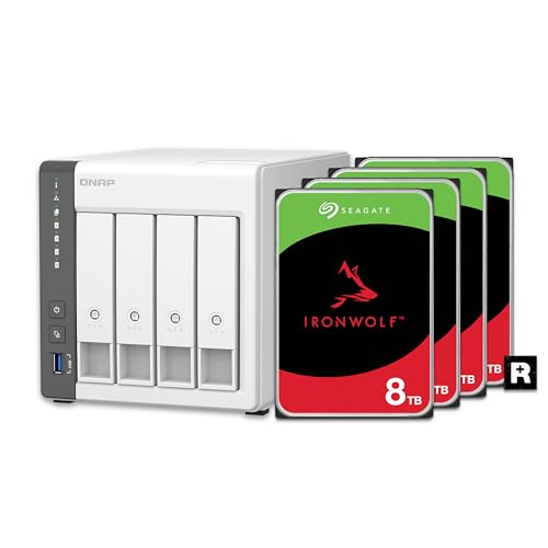 QNAP 4 Bay NAS with 12TB Storage Capacity, Preconfigured RAID 5 Seagate IronWolf Drives Bundle, 2.5GbE Ports (TS-433-4G-44ST-US)