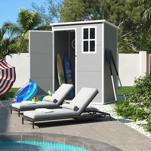 UDPATIO Outdoor Resin Storage Shed 6x4.5 FT, Plastic Garden Shed for Bike, Garbage Can, Tool, Outside Sheds with Lockable Door for Backyard, Patio, Lawn, Grey & White