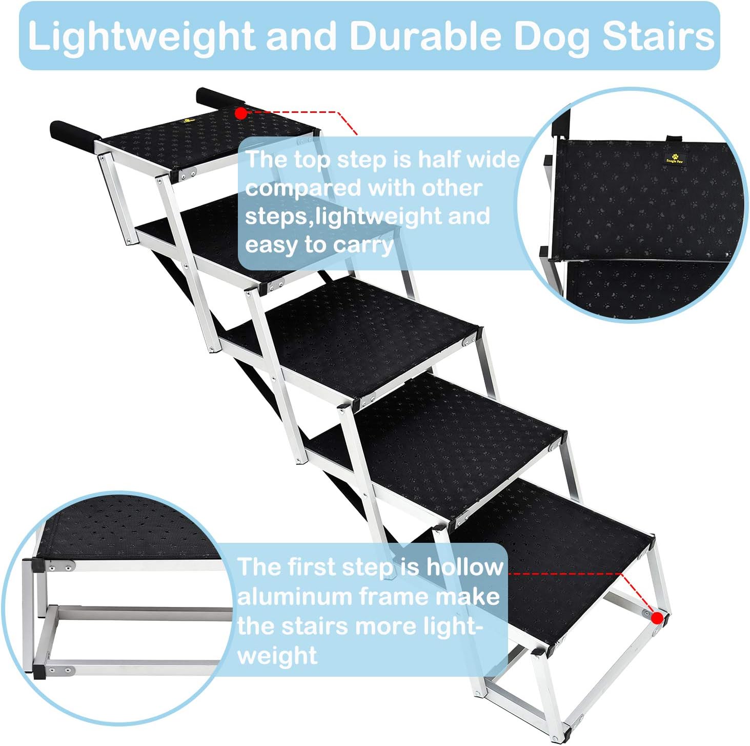 Upgraded Pet Dog Car Step Stairs for Cars and SUV, Folding Dog Ramp,Lightweight Portable Large Dog Ladder, Great for Cars,SUV,Trucks,Couch and High Bed,6 Steps
