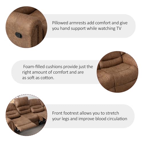 CANMOV Manual Recliner Sofa Set,2 Pieces Sofa Furniture Set for Living Room,Manual Reclining Sofa and Recliner Loveseat with Overstuffed Armrest for Living Room,Bedroom Furniture,Office(Nut Brown,2+3)