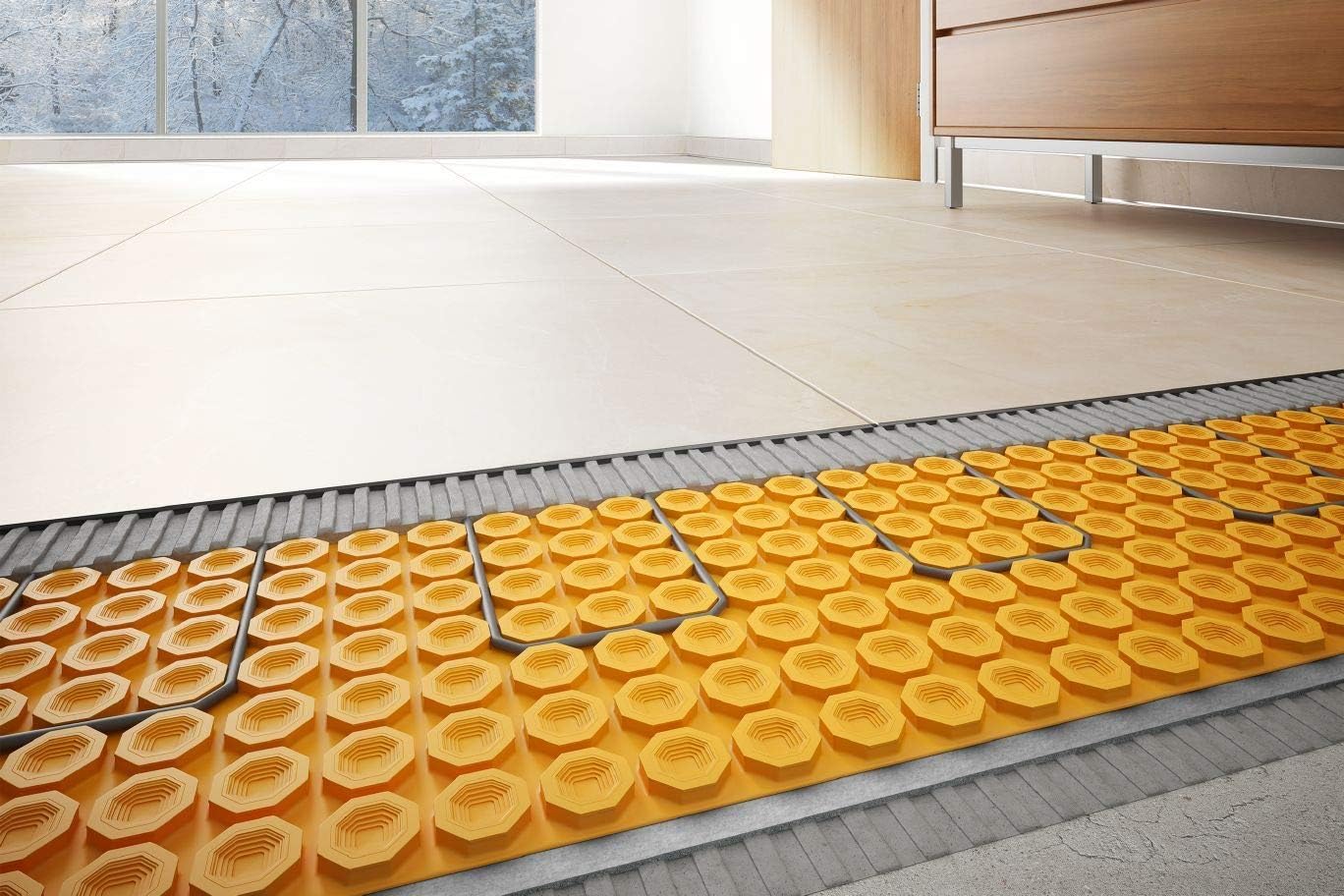 Schluter Ditra Duo Performance Floor Heating Kit -43 Square Feet- Includes WiFi Touchscreen Programmable Thermostat, Duo Membrane, Heat Cable DHEHK24043, Safe Installation Kit