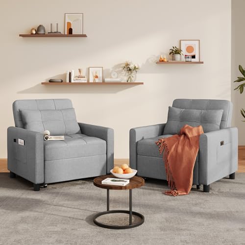 Sleeper Chair, Pull Out Sofa Bed, 3-in-1 Convertible Chair Bed, with Adjustable Backrest and Storage Pocket, for Living Room Apartment,Pink