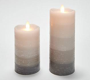 Candle Impressions S/2 Multi-Layer Flameless Rustic PILLARS ,Grey