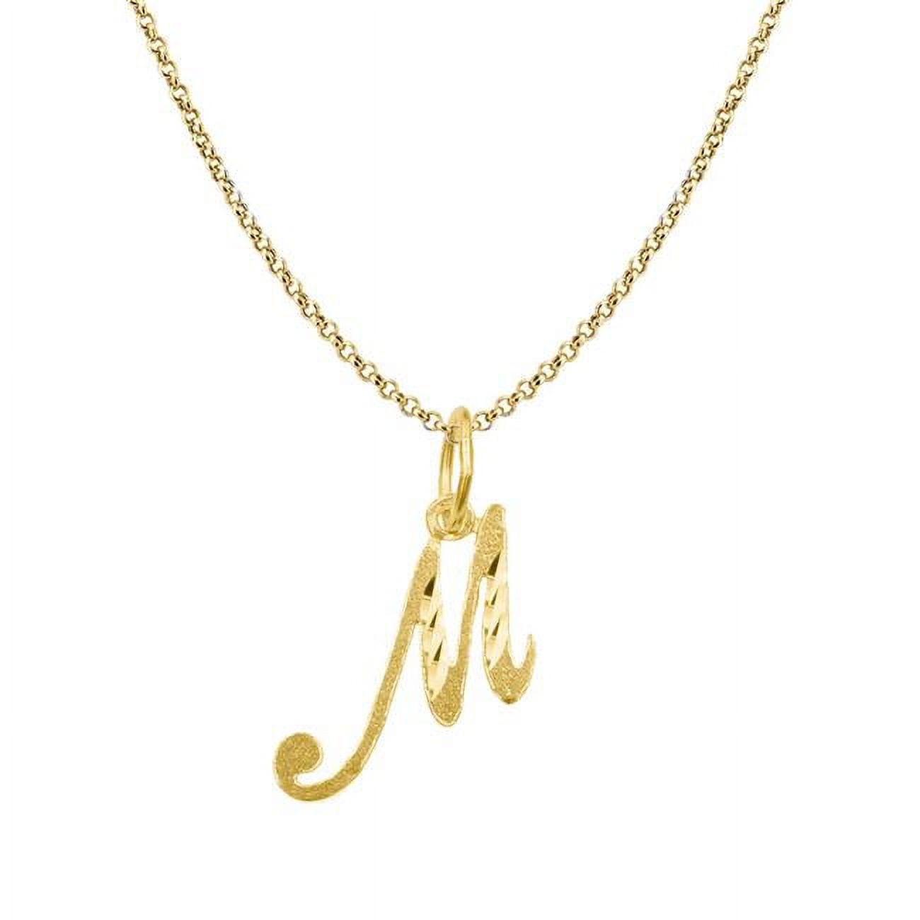 20 in. 14K Yellow Gold Diamond-Cut Cursive Letter Initial M Pendant with 1.2 mm Rolo Chain