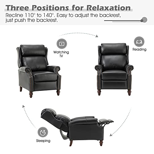 HULALA HOME Genuine Leather Manual Recliner,Push Back Recliner Chair with Solid Wood Legs, Wingback Recliner with Nailhead Trim,Armchair LazyBoy Sofa for Living Room,Home Theater,Turquoise