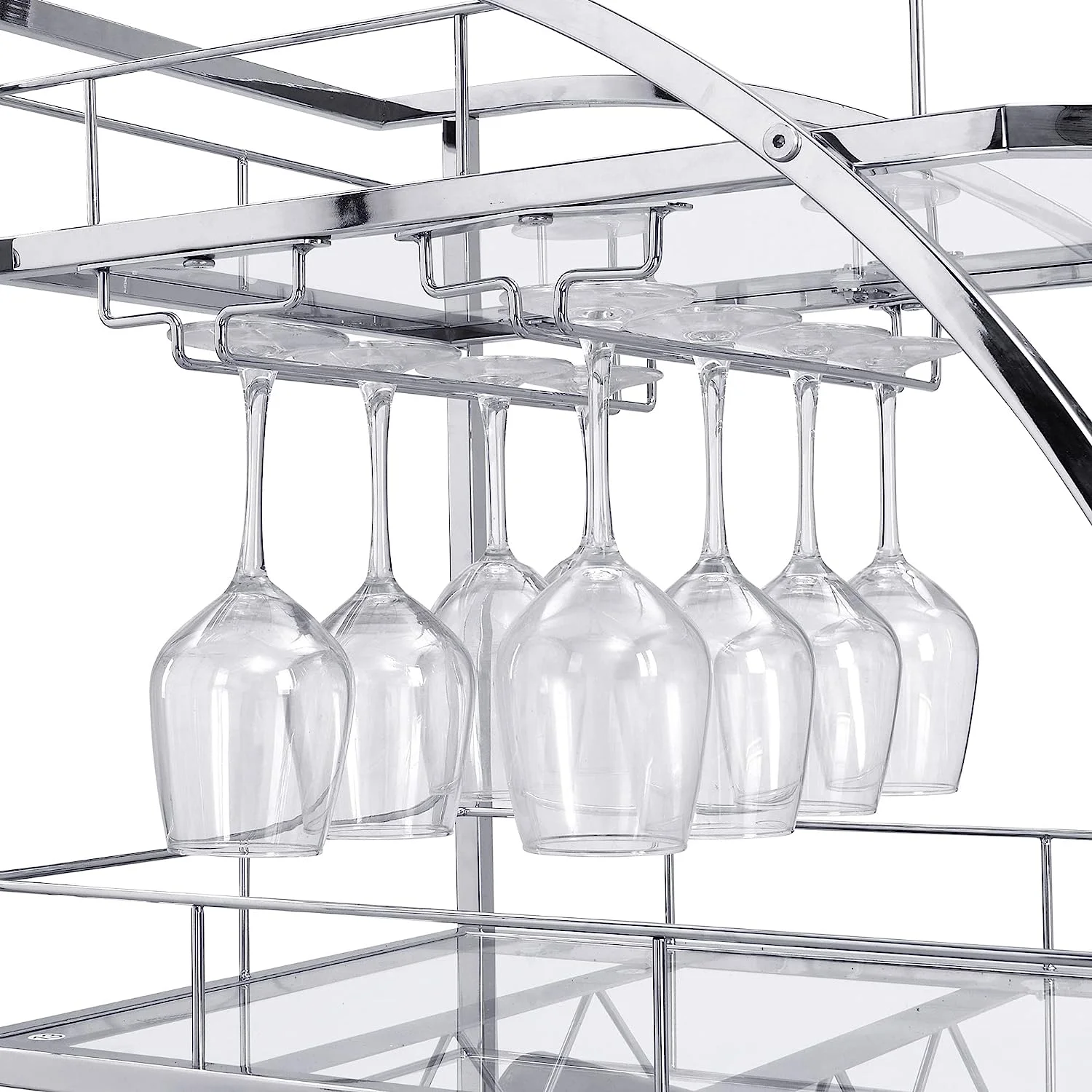 Industrial Mobile Bar Cart Serving Wine Cart with Wheels & Wine Rack, 3-Tier Metal Frame Kitchen Island Cart Mini Bar Cabinet Bar Carts for The Home, Club, Kitchen, Living Room(Gold)