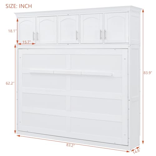 Harper & Bright Designs Full Size Murphy Bed, Full Murphy Cabinet Bed with USB Port and a Large Drawer, Gray