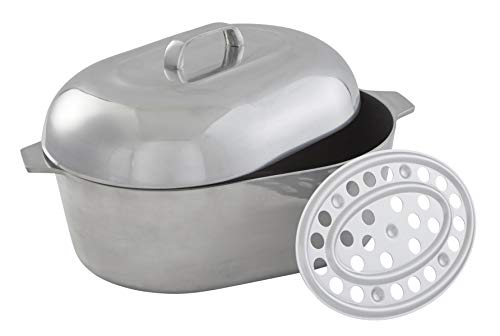IMUSA USA Heavy Duty Cajun Aluminum Stock Pot 14 Quart and Oval Roaster 18", Silver