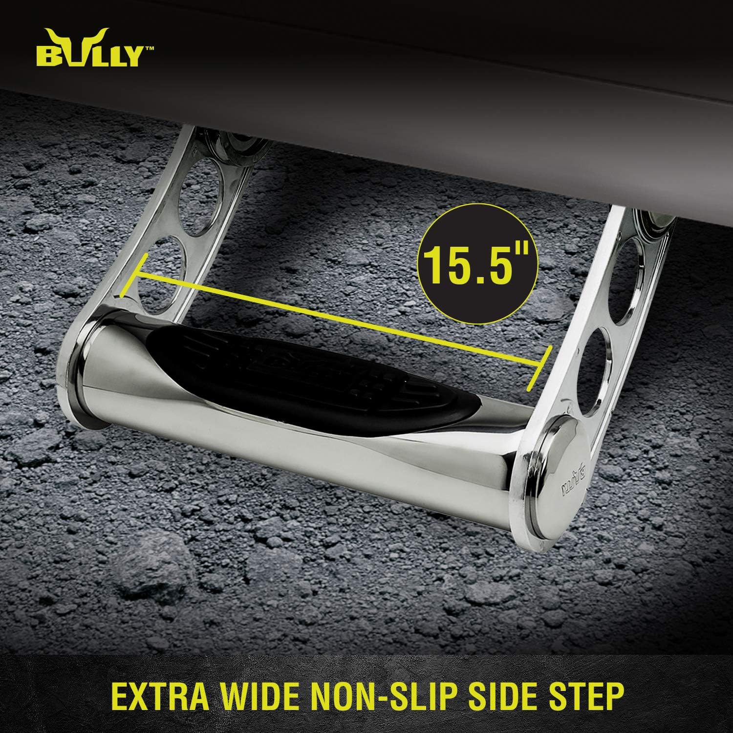 Bully BBS-1101S Black Bull Series Universal Truck Aluminum Adjustable Side Hoop Step Single Piece Black Powder Coated Includes Mounting Brackets - Fits Various Trucks from Chevy (Chevrolet), Ford, Toyota, GMC, Dodge RAM and Jeep Pack of 2