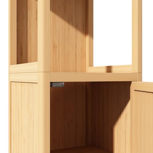 Tall Bathroom Storage Cabinet, Bamboo Storage Cabinet with Door and 2 Tier Shelves - Narrow Bathroom Cabinet Freestanding for Bedroom, Living Room and Kitchen (52")