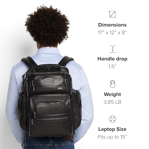 TUMI - Alpha Brief Pack - 15" Laptop Backpack with Padded Adjustable Straps - Stores Laptop, Tablet, Toiletries, Snacks, Ipad - Black Leather